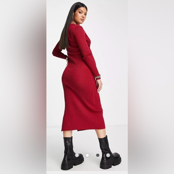 ASOS Design Maternity knitted midi dress with wrap front in dark red - Picture 3 of 3